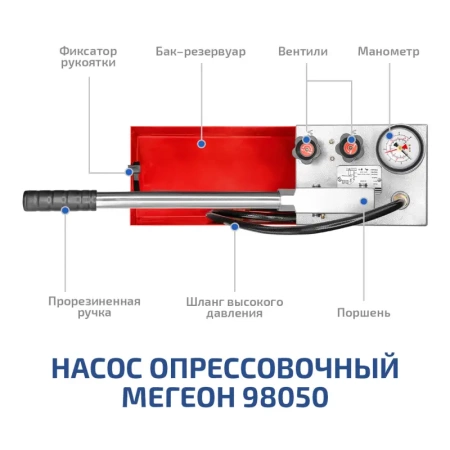 Насос опрессовочный ручной МЕГЕОН 98050 купить по низкой цене | МАКСПРОФИТ